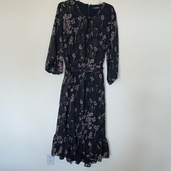 Lauren Ralph Lauren 3/4 Sleeve Jewel Neck, Midi A-Line Evening Dress - Picture 3 of 10